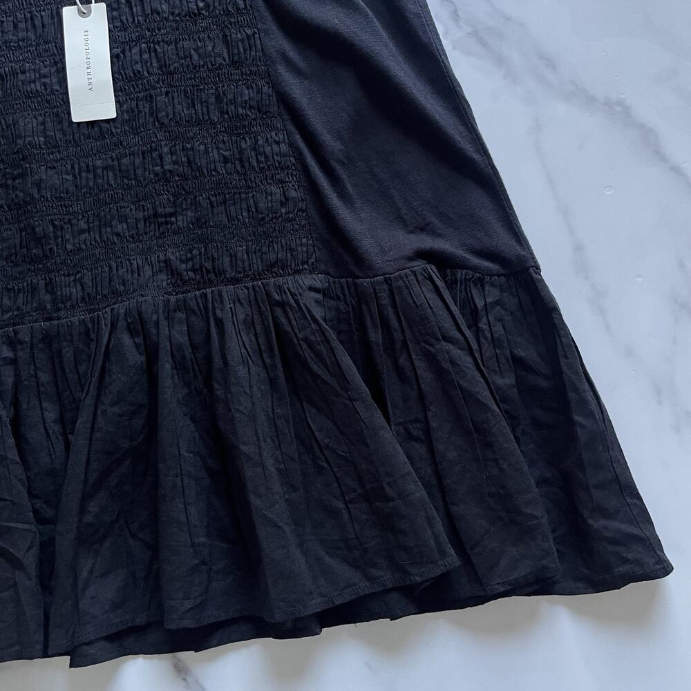 Daily Practice by Anthropologie Prix Mini Dress Black Smocked Cotton Sz Medium - Picture 9 of 11